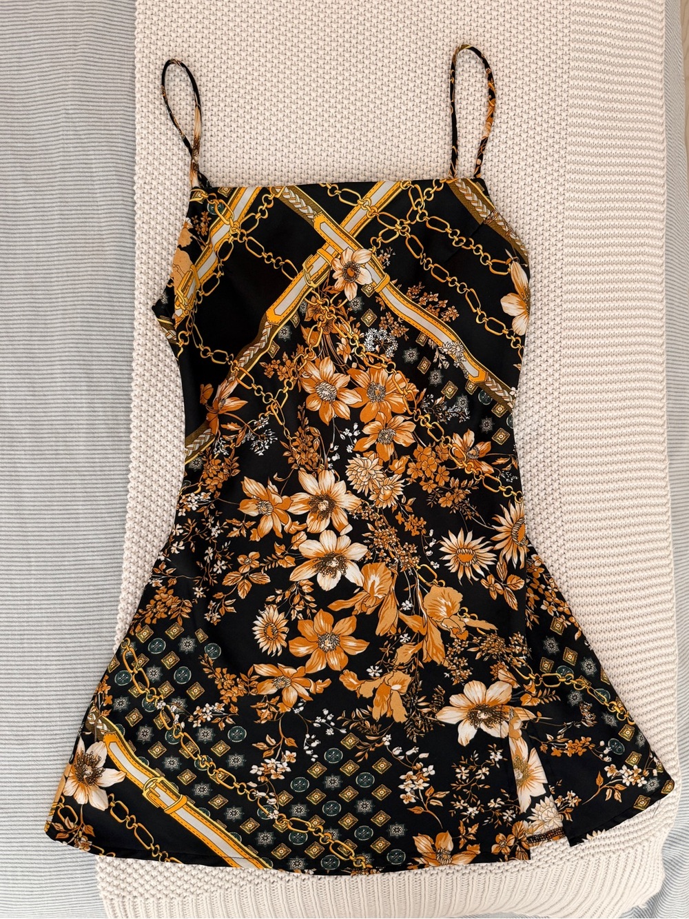 Princess Polly gold/black floral mini dress, Size 4 - Picture 2 of 4